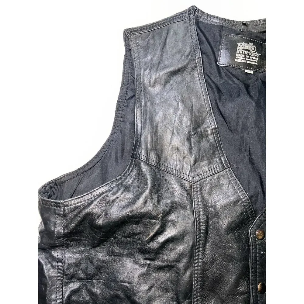 Vintage Leather Vest Men's Size 50 Black Snap Front Motorcycle Biker Harley USA